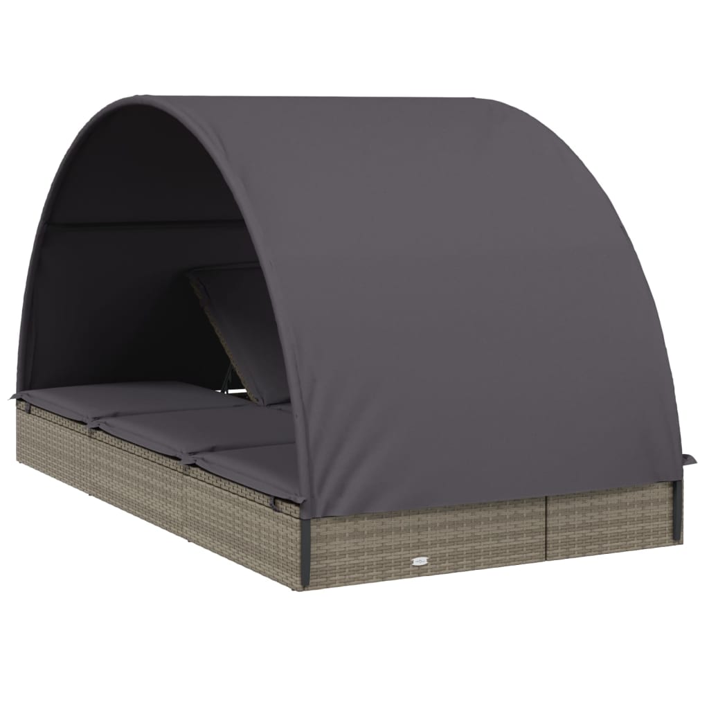 2-person sun lounger with roof grey 211x112x140 poly rattan