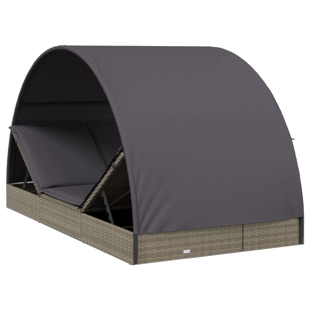 2-person sun lounger with roof grey 211x112x140 poly rattan