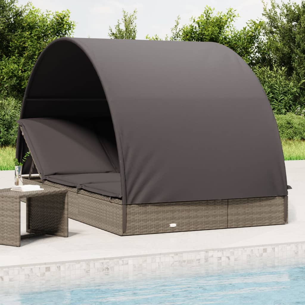 2-person sun lounger with roof grey 211x112x140 poly rattan