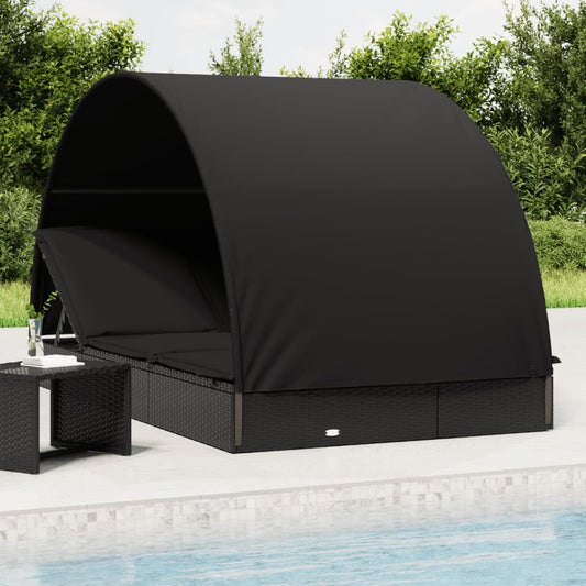 Sun lounger for 2 people with round roof black 211x112x140 cm