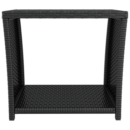 Beistelltisch mit Glasplatte Schwarz Poly Rattan & Hartglas