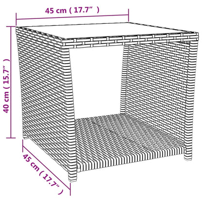 Beistelltisch mit Glasplatte Schwarz Poly Rattan & Hartglas