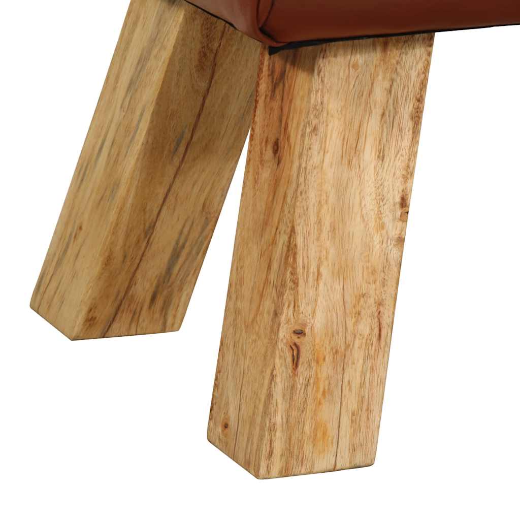 Sitzbank Turnbock Braun 110 cm Echtleder und Massivholz Mango