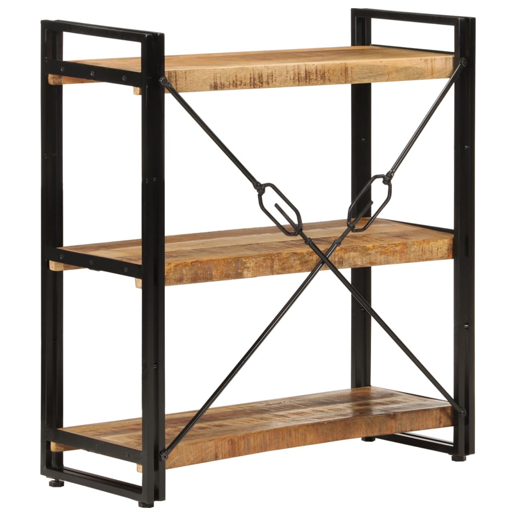 Bibliothèque 3 compartiments 77x30x80 cm en bois de manguier massif et fer