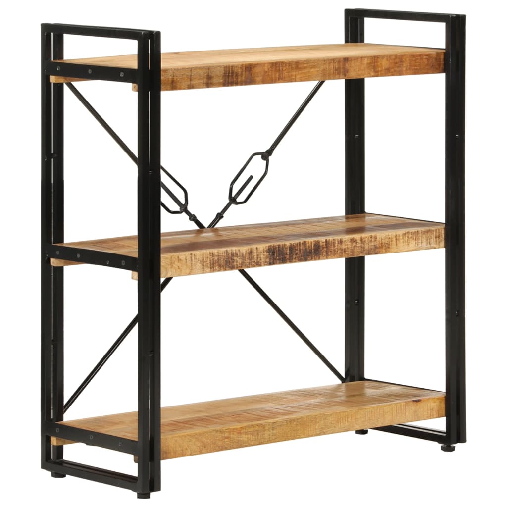 Bibliothèque 3 compartiments 77x30x80 cm en bois de manguier massif et fer