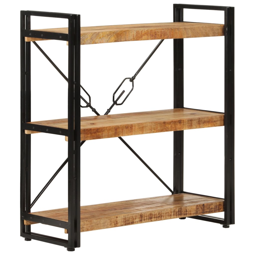 Bibliothèque 3 compartiments 77x30x80 cm en bois de manguier massif et fer