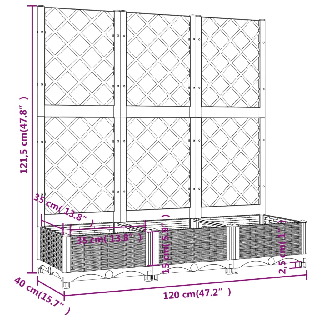 Garten-Pflanzgefäß mit Spalier Weiß 120 x 40 x 121,5 cm PP