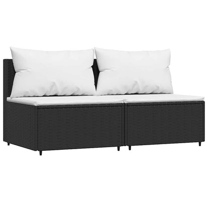 3-tlg. Garten-Lounge-Set mit Kissen Schwarz Poly Rattan
