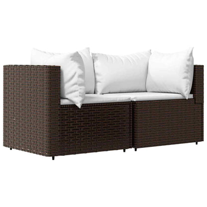 3-tlg. Garten-Lounge-Set mit Kissen Braun Poly Rattan