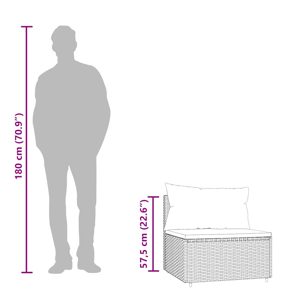 Garten-Mittelsofa mit Kissen Braun Poly Rattan