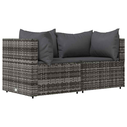 Garten-Ecksofas mit Kissen 2 Stk. Grau Poly Rattan