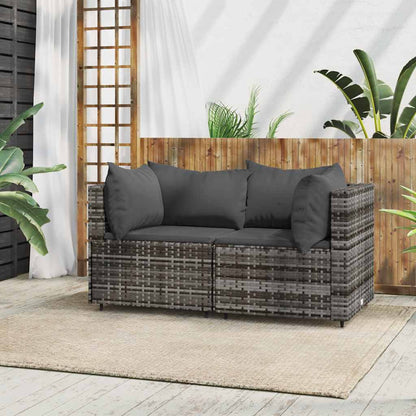 Garten-Ecksofas mit Kissen 2 Stk. Grau Poly Rattan