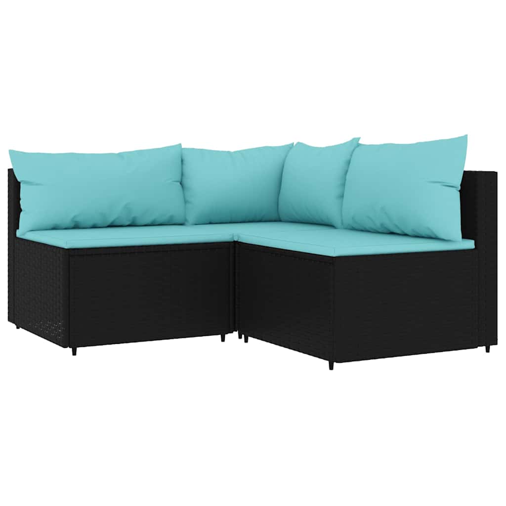 4-tlg. Garten-Lounge-Set mit Kissen Schwarz Poly Rattan