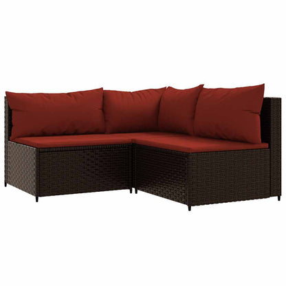 4-tlg. Garten-Lounge-Set mit Kissen Braun Poly Rattan