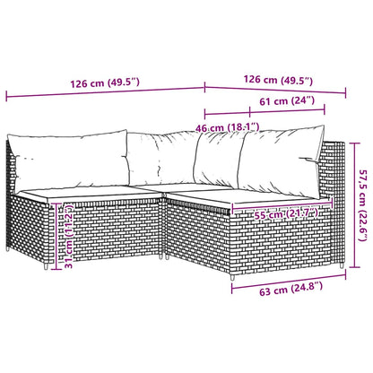 3-tlg. Garten-Lounge-Set mit Kissen Braun Poly Rattan