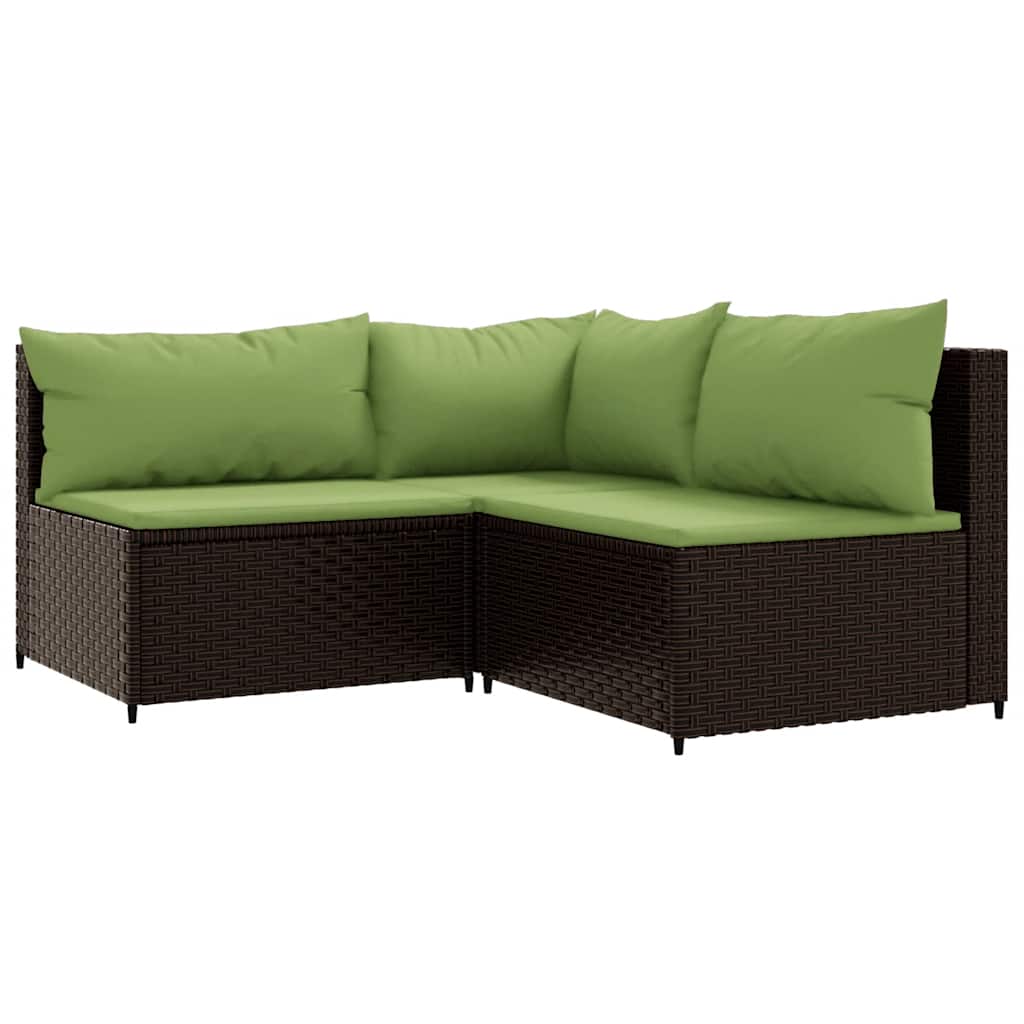 4-tlg. Garten-Lounge-Set mit Kissen Braun Poly Rattan