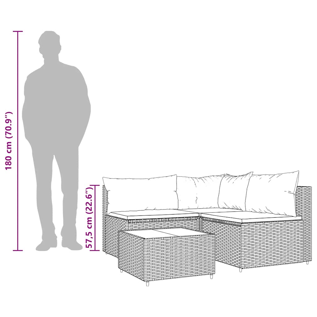 4-tlg. Garten-Lounge-Set mit Kissen Braun Poly Rattan