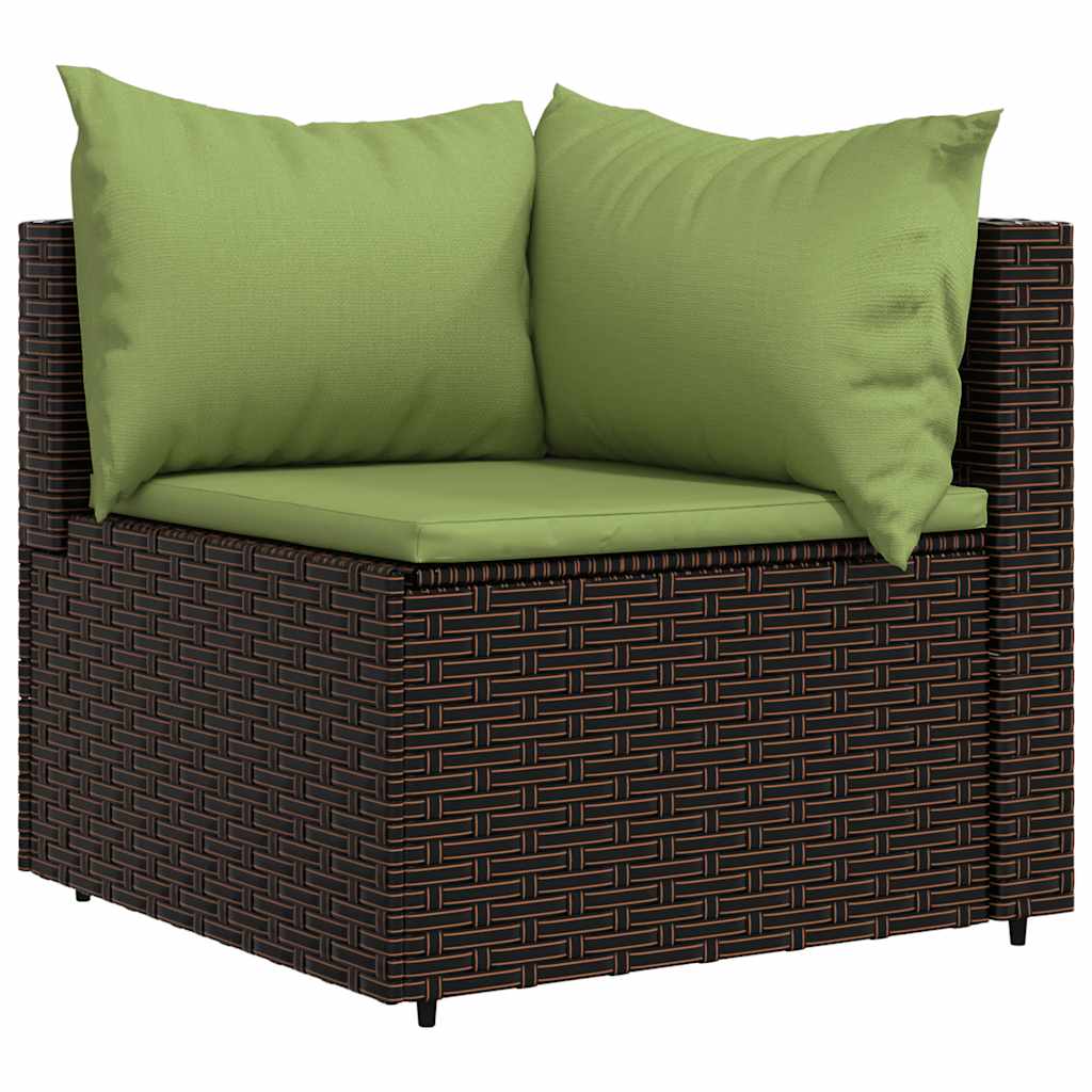 4-tlg. Garten-Lounge-Set mit Kissen Braun Poly Rattan
