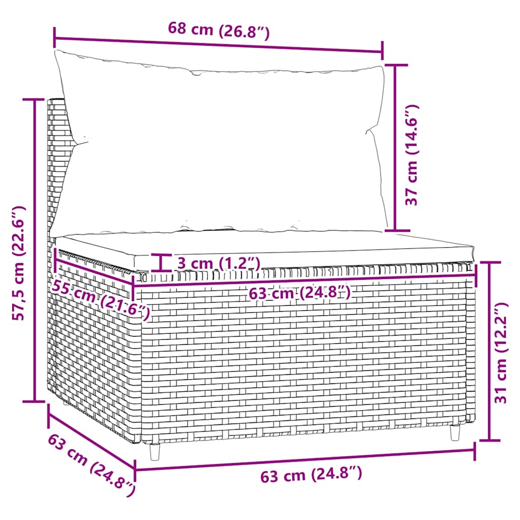 Garten-Mittelsofa mit Kissen Braun Poly Rattan
