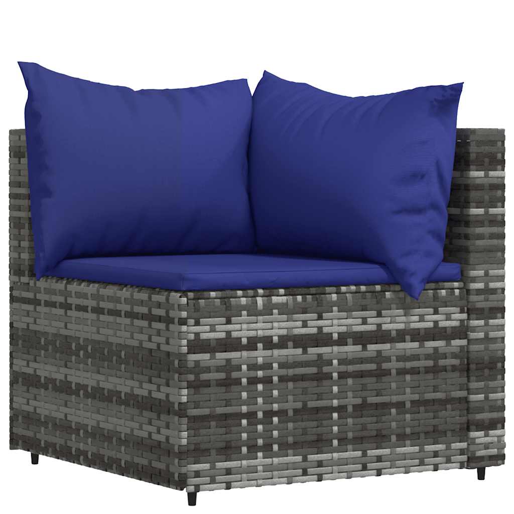 3-tlg. Garten-Lounge-Set mit Kissen Grau Poly Rattan