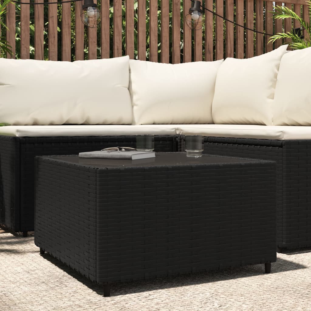 Table basse de jardin carrée noire 50 x 50 x 30 cm en résine tressée