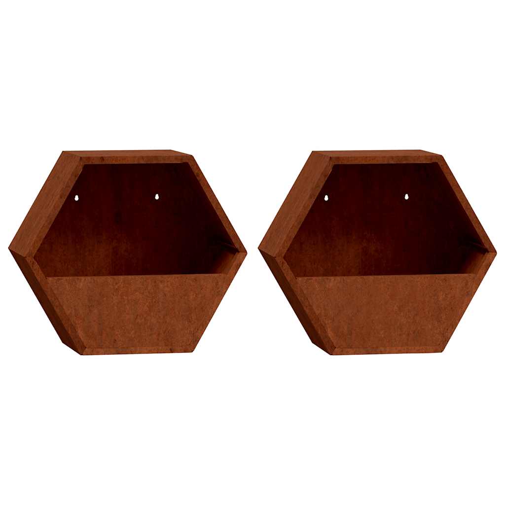 Wand-Pflanzkübel 2 Stk. Rostig Cortenstahl 46x10x40 cm