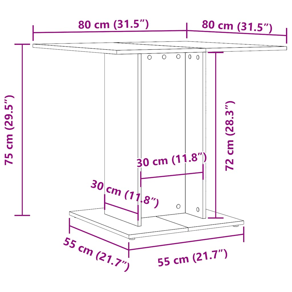 Table à manger chêne fumé 80x80x75 cm en bois