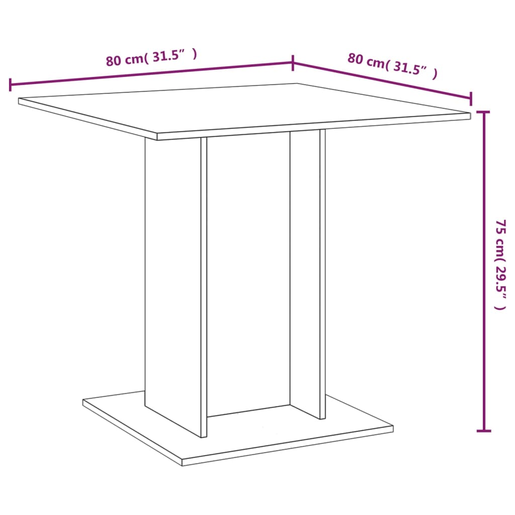 Table à manger Sonoma grise 80x80x75 cm en bois