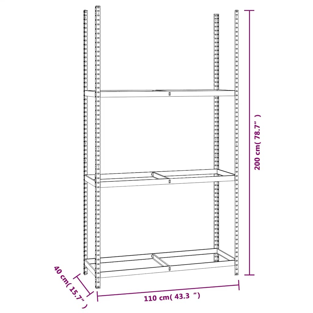 Reifenregale mit 3 Böden 4 Stk. Silbern 110x40x200 cm Stahl