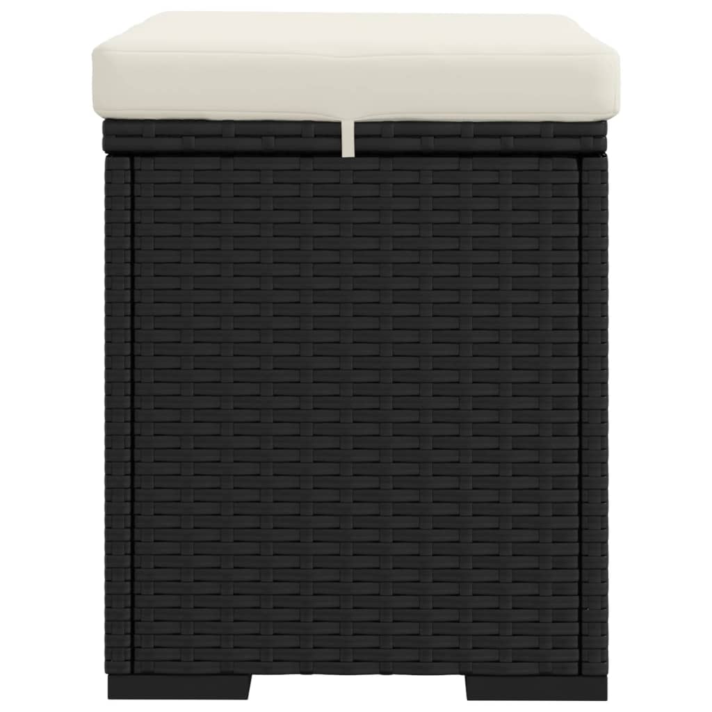 Hocker mit Kissen Schwarz 40x30x40 cm Poly Rattan
