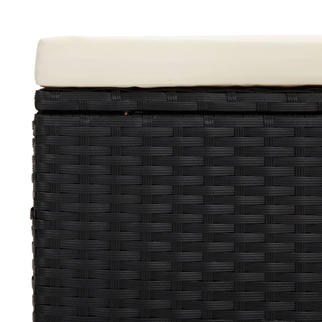 Hocker mit Kissen Schwarz 40x30x40 cm Poly Rattan