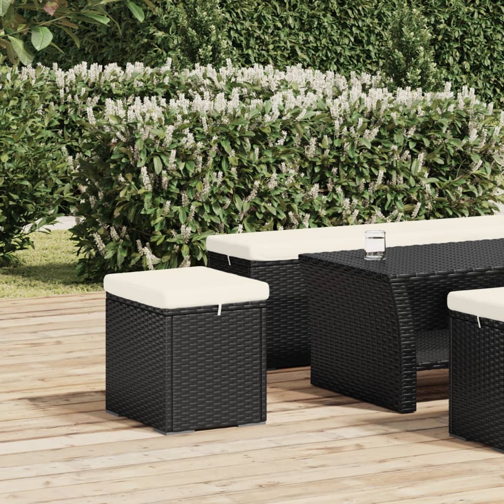Hocker mit Kissen 2 Stk. Schwarz 40x30x40 cm Poly Rattan