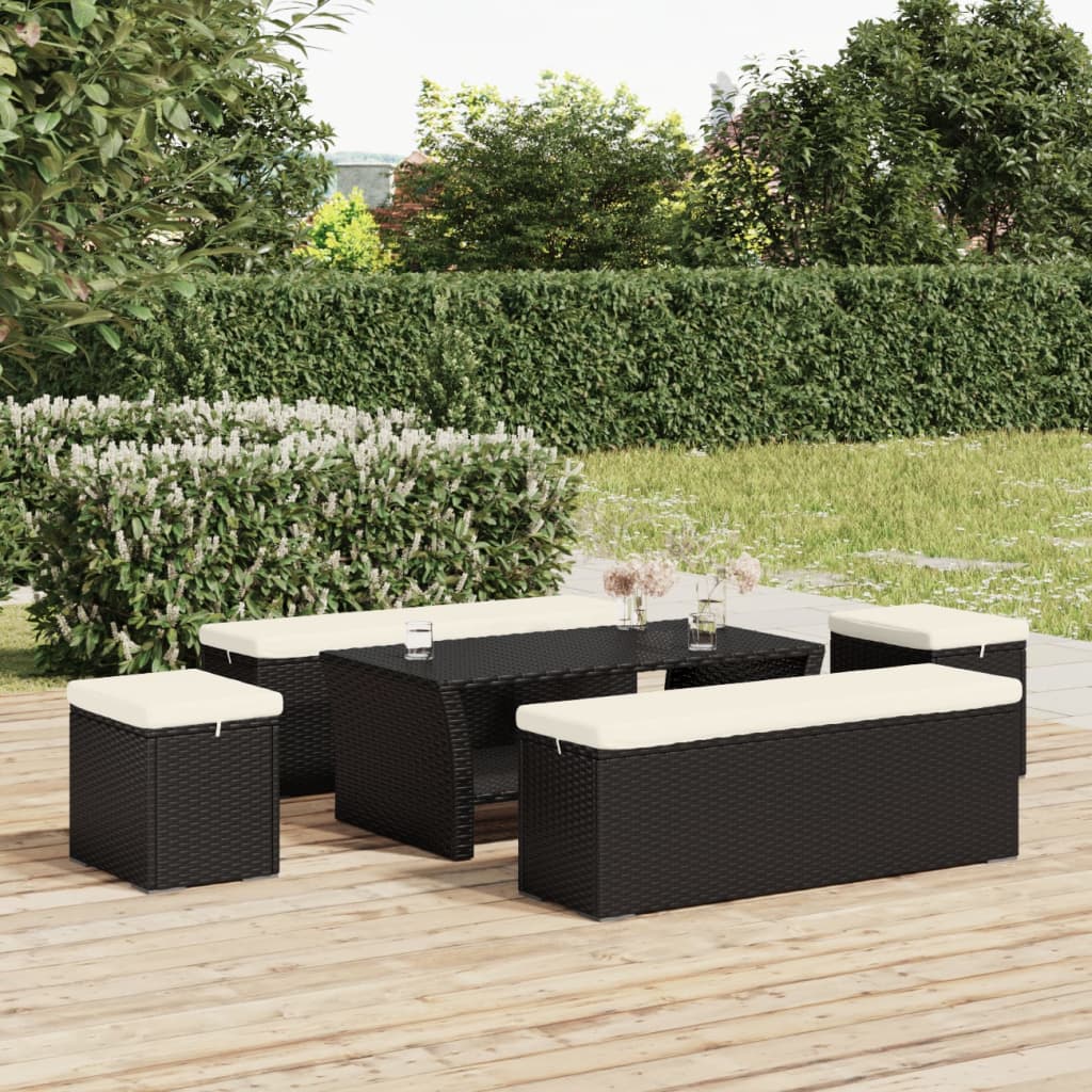 Hocker mit Kissen 2 Stk. Schwarz 40x30x40 cm Poly Rattan