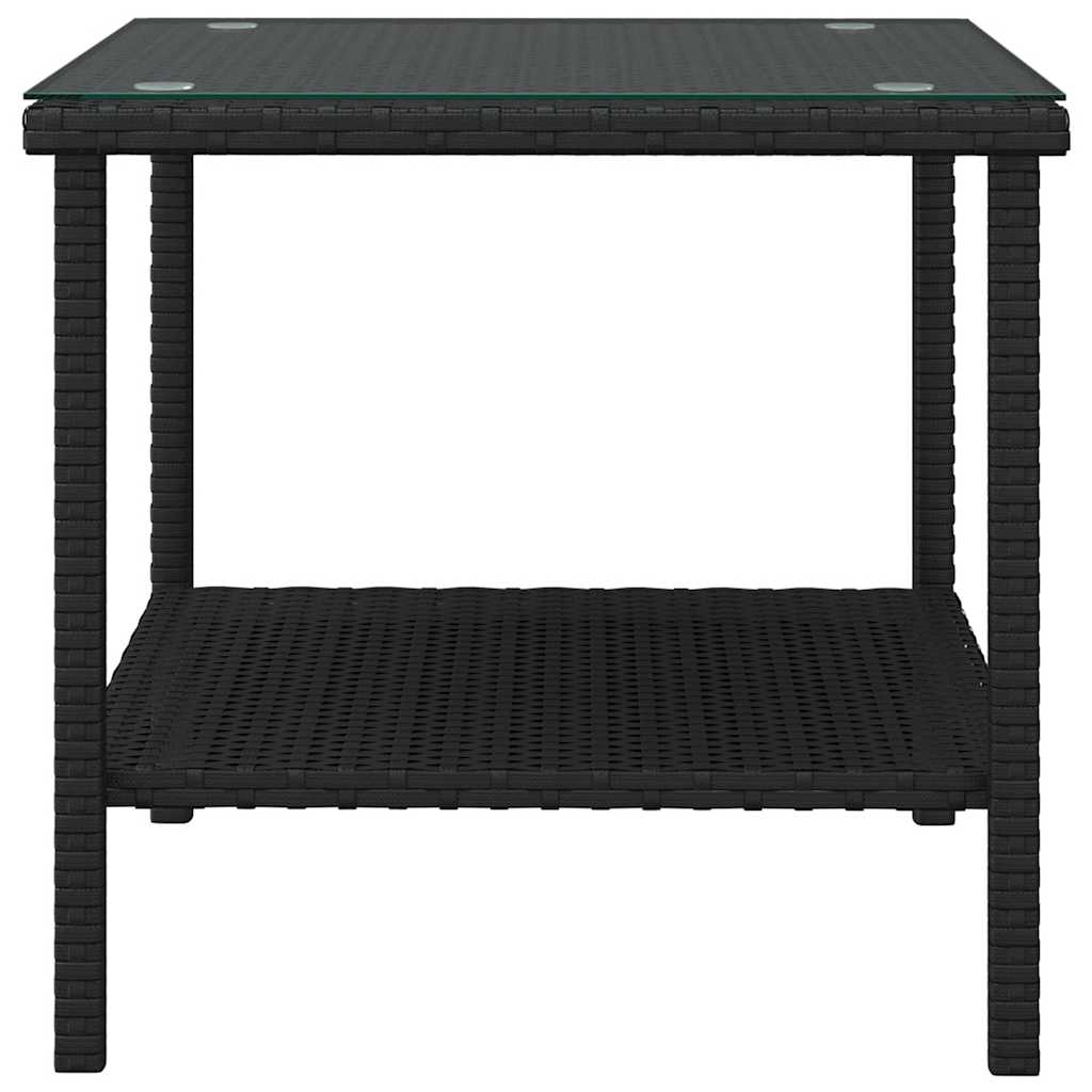 Beistelltisch Schwarz 45x45x45 cm Poly Rattan und Hartglas