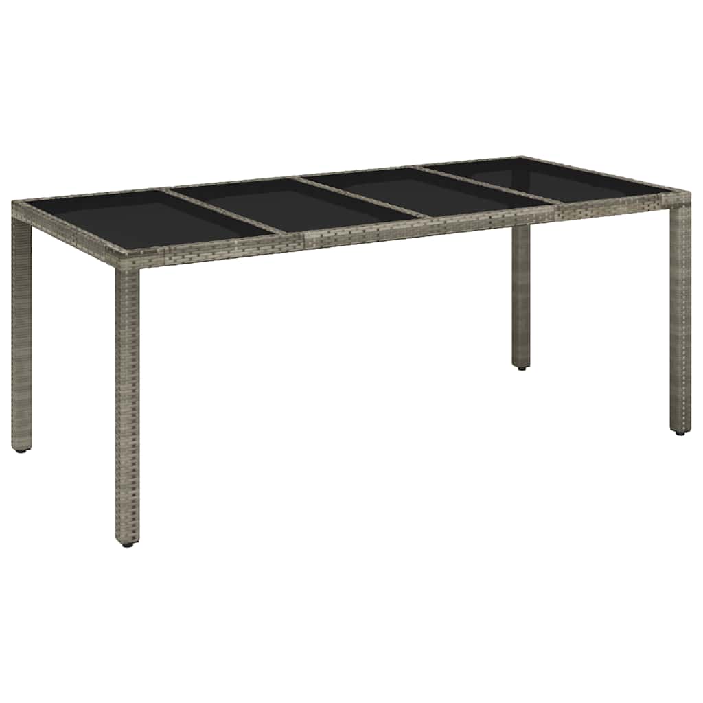 Gartentisch mit Glasplatte Grau 190x90x75 cm Poly Rattan
