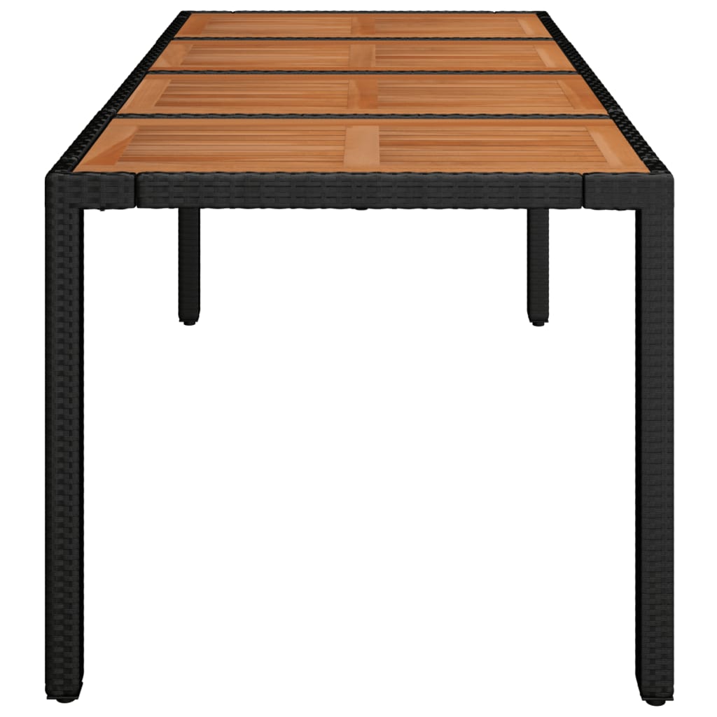 Gartentisch mit Holzplatte Schwarz 190x90x75 cm Poly Rattan