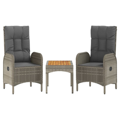 3-tlg. Garten-Lounge-Set mit Kissen Grau Poly Rattan