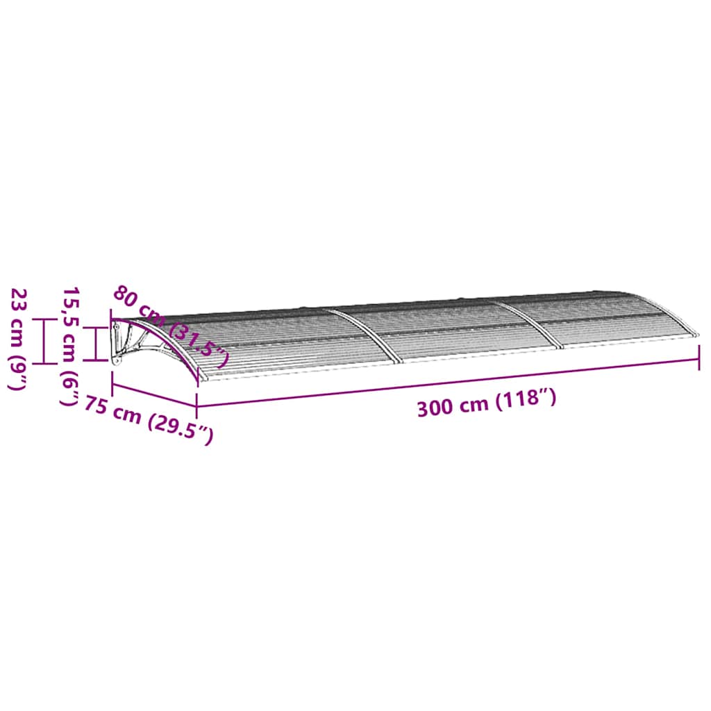 Türvordach Schwarz 300x75 cm Polycarbonat