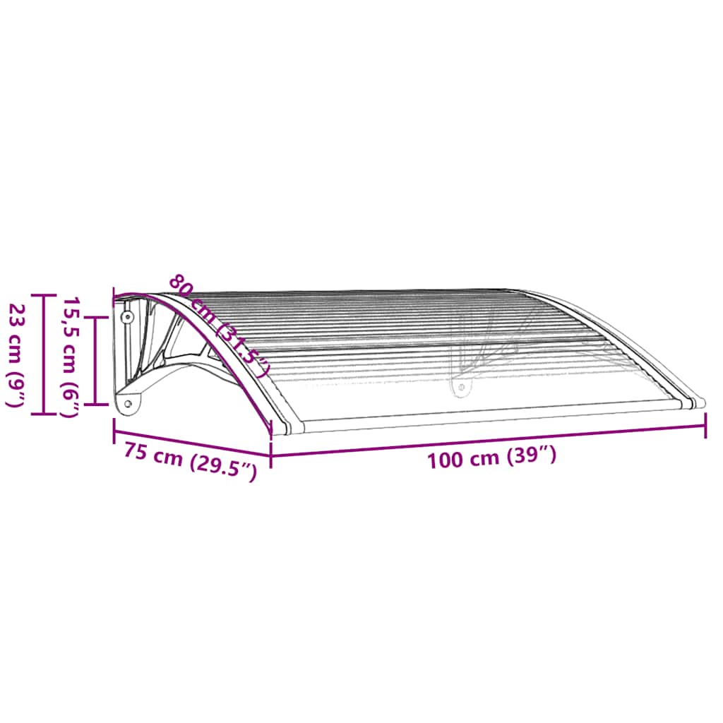 Türvordach Schwarz 100 x 75 cm Polycarbonat