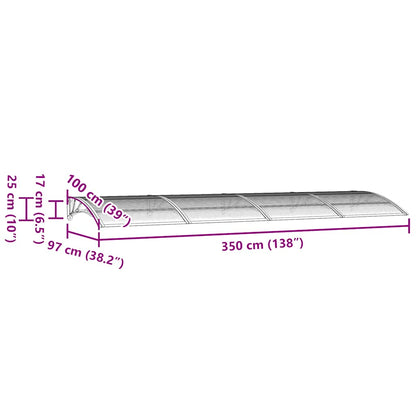 Türvordach Grau 350 x 100 cm Polycarbonat