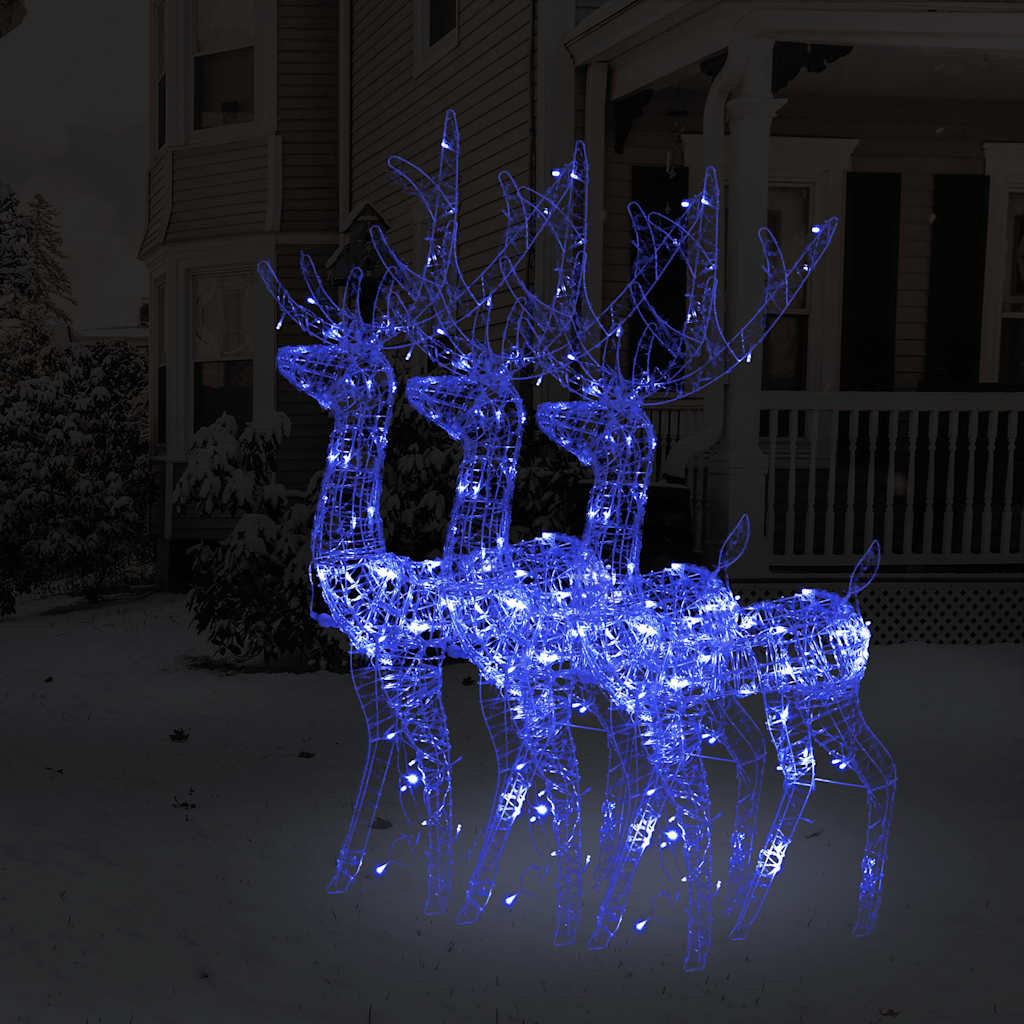LED-Rentiere 3 Stk. Acryl 128 cm Blau