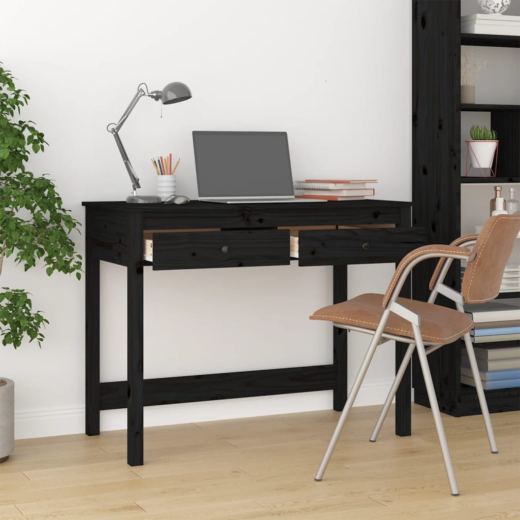 Bureau avec tiroirs noir 100x50x78 cm bois massif