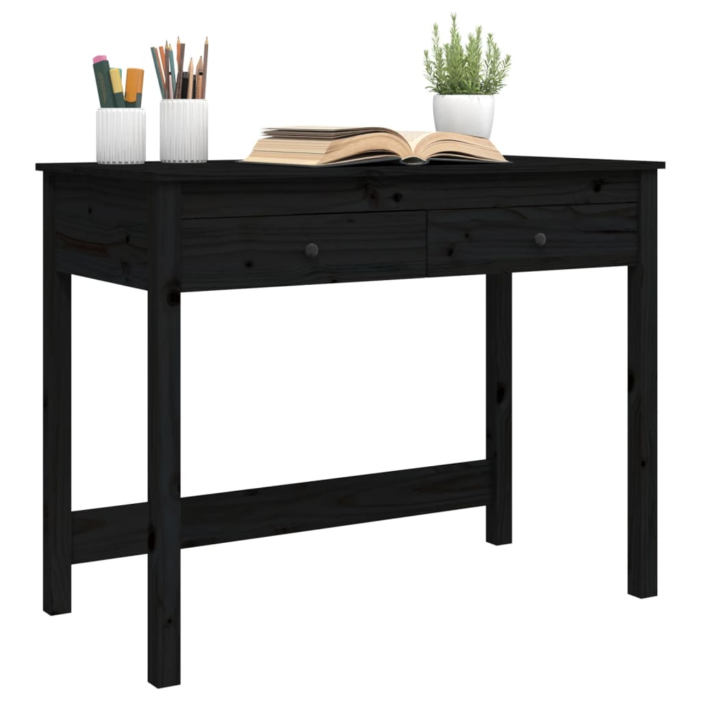 Bureau avec tiroirs noir 100x50x78 cm bois massif