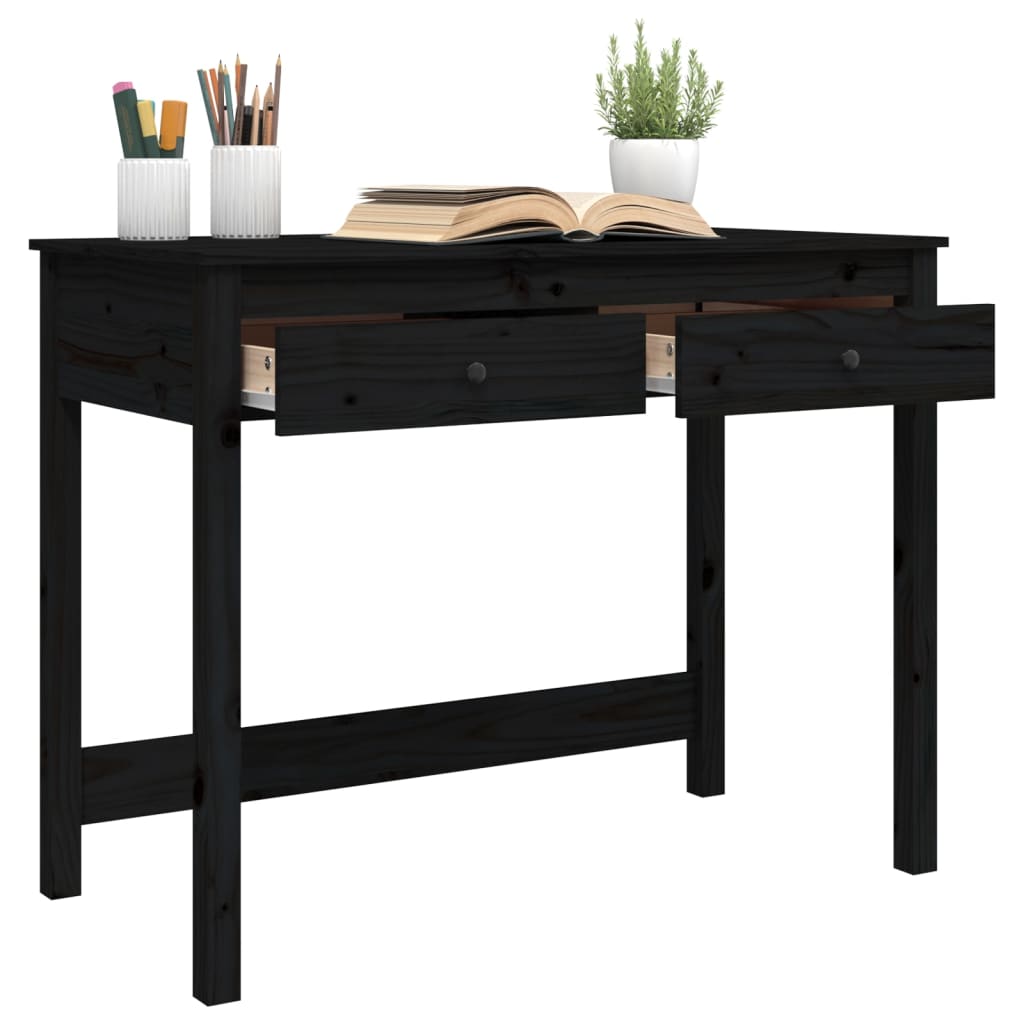 Bureau avec tiroirs noir 100x50x78 cm bois massif