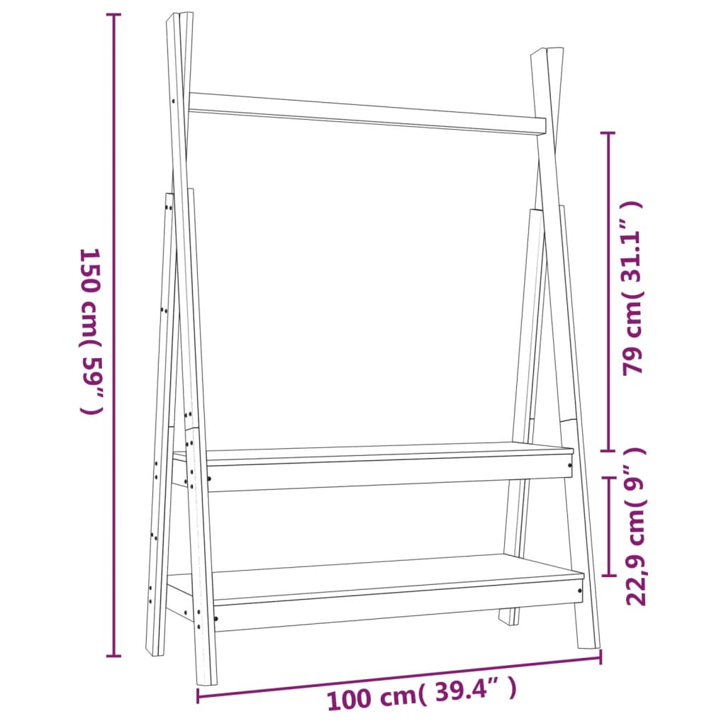 Portant à vêtements 100x45,5x150 cm en bois de pin massif