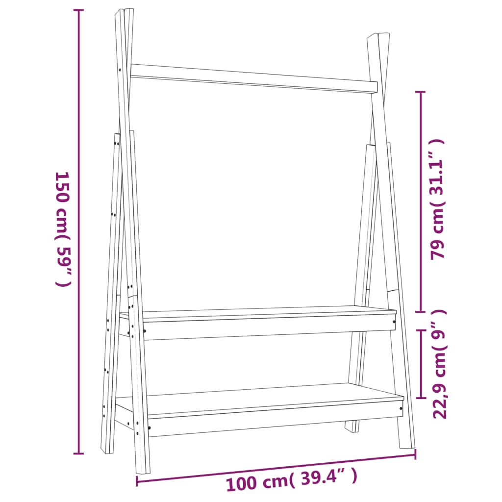 Portant à vêtements blanc 100x45,5x150 cm en bois de pin massif