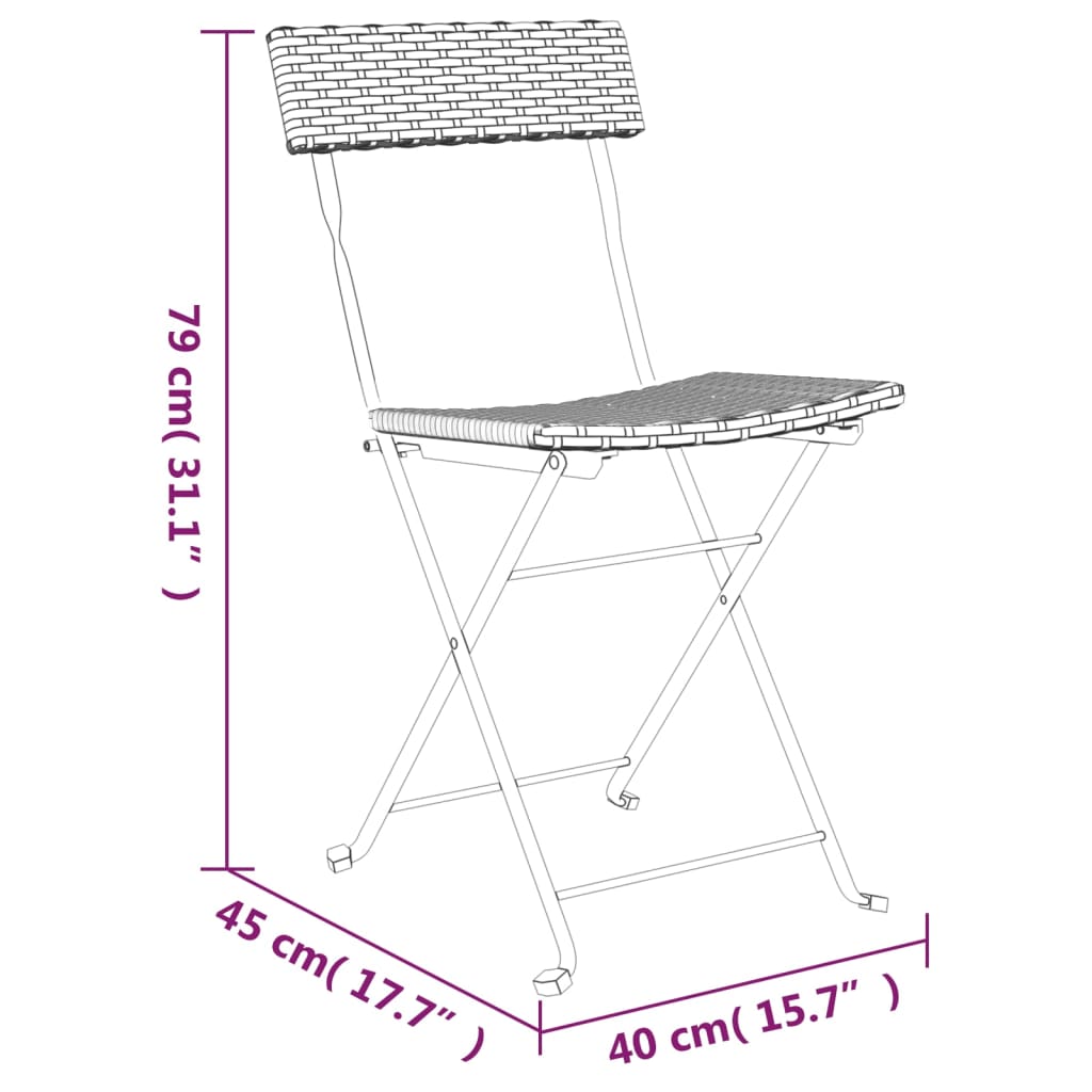 Klappstühle, 2 Stück, braun, Polyrattan und Stahl