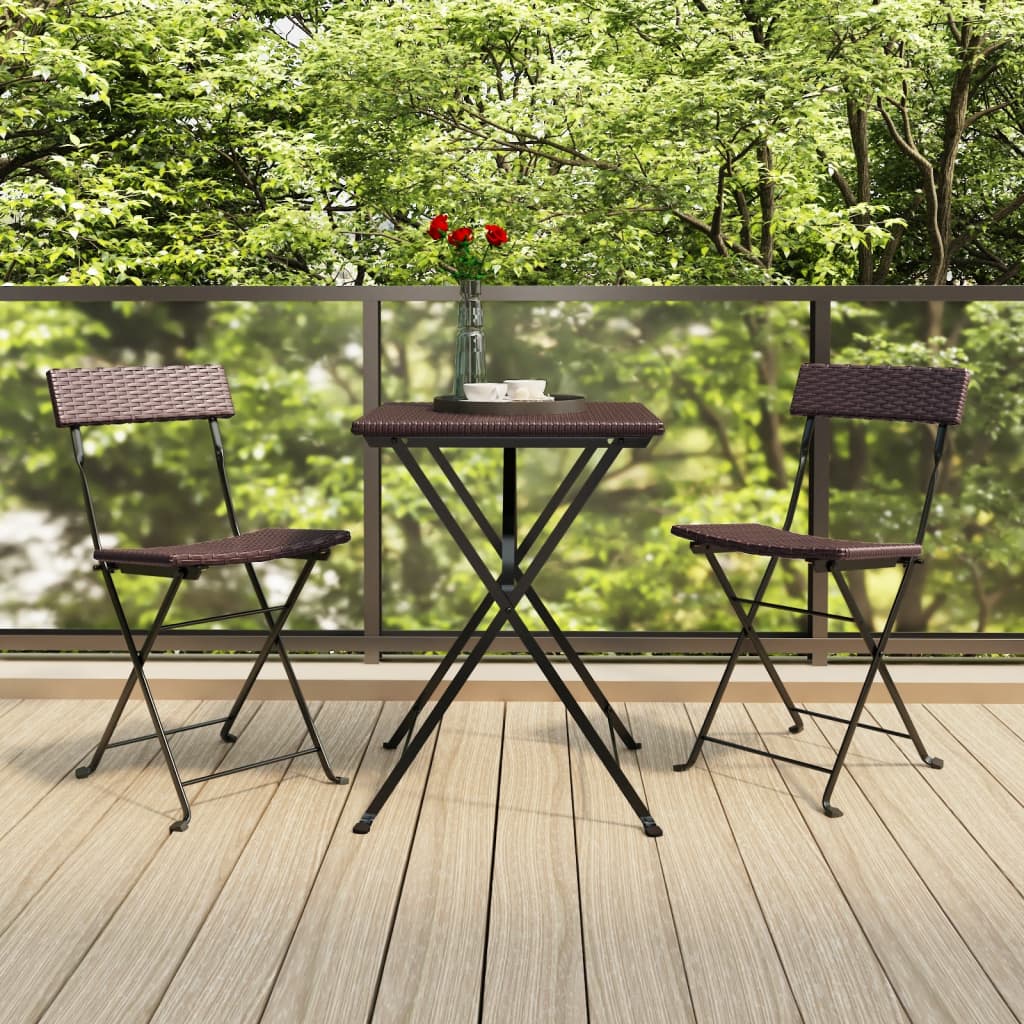 Klappstühle, 2 Stück, braun, Polyrattan und Stahl