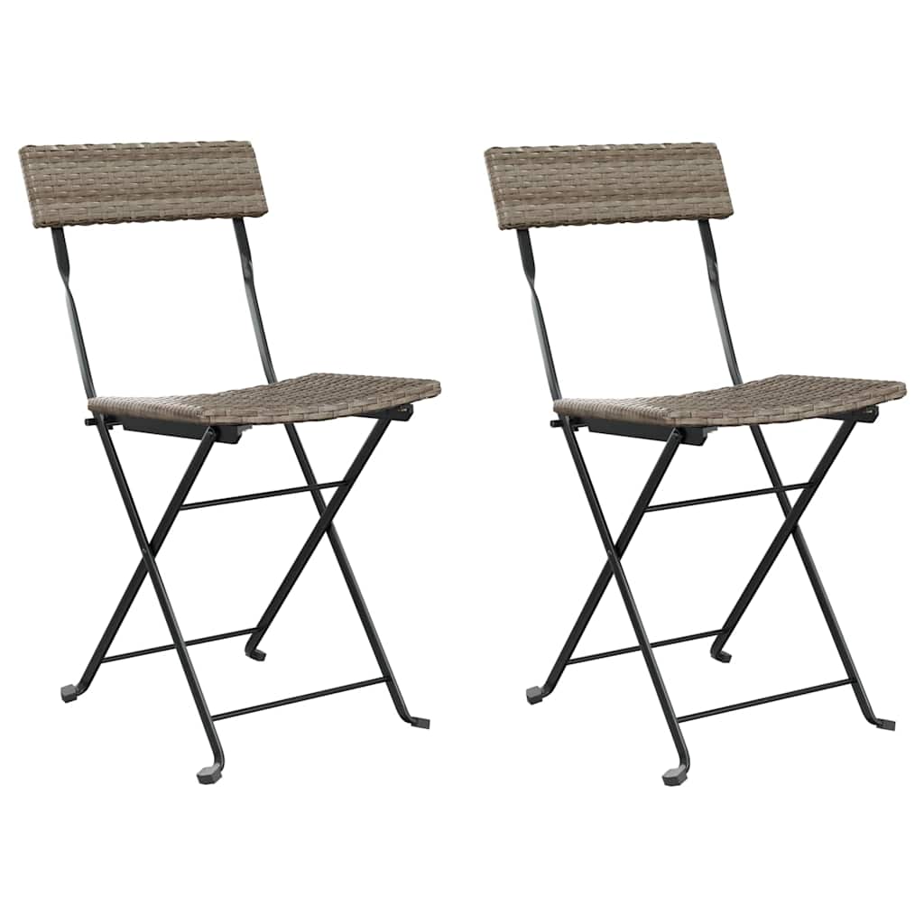 Klappstühle, 2 Stück, graues Polyrattan und Stahl