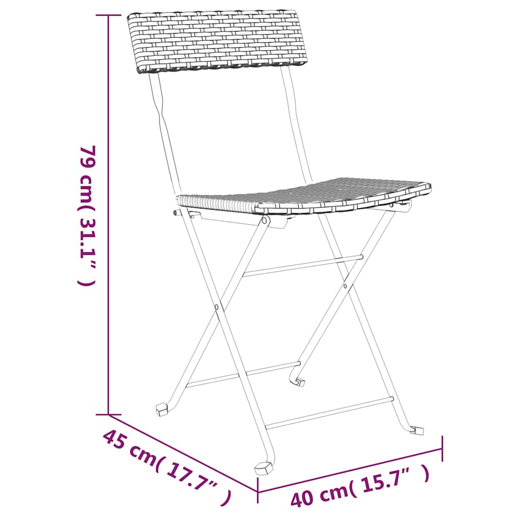 Klappstühle, 2 Stück, graues Polyrattan und Stahl